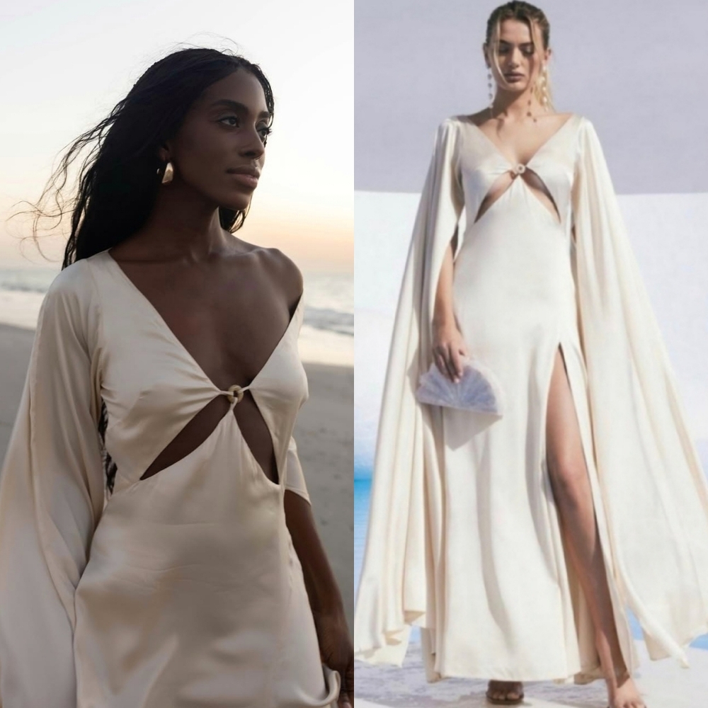 Cult Gaia Shaine Gown Maxi Cape Bridal Silk Cutouts White Ivory Medium - Picture 6 of 17